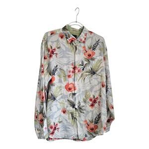 Tommy Bahama Mens Size M 100%Linen Floral Tropical Shirt Button-Up Pocket Collar